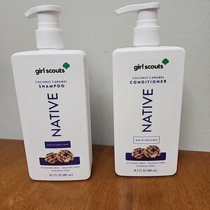 2 PACK Native Girl Scouts Coconut‎ Caramel Shampoo Conditioner Pump 16.5 oz